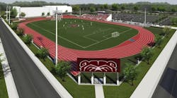 A new synthetic turf soccer field and track is one of three athletic surfaces being installed by Byrne &amp; Jones Sports at Missouri State University in Springfield, Mo.