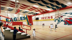 The Joplin, Missouri, school system has rebuilt most of its gyms as safe rooms. This rendering shows the Irving Elementary School gym before it was built. The bright colors and recreational equipment in the gym help to keep students calm.