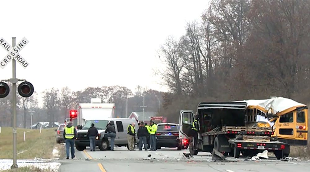 A middle school student died after a truck crashed into a school bus in Indiana.