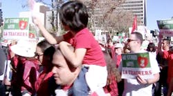 Teachers in Los Angeles rally in support of a new contract with the school district.