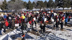 Striking teachers in Denver gather for a rally.