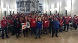 Striking West Virginia teachers rally in the State Capitol in Charleston.
