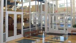 The security vestibule at the front entrance of a school has become the standard in school design, as seen here in this photo of Abingdon Elementary School in Gloucester County, Va.
