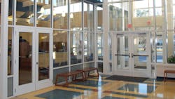 The security vestibule at the front entrance of a school has become the standard in school design as seen here in this photo of Abingdon Elementary School in Gloucester County Va The security vestibule at the front entrance of a school has become the standard in school design as seen here in this photo of Abingdon Elementary School in Gloucester County Va
