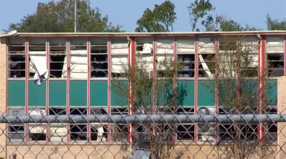 The tornado-damaged Cary MIddle School in Dallas