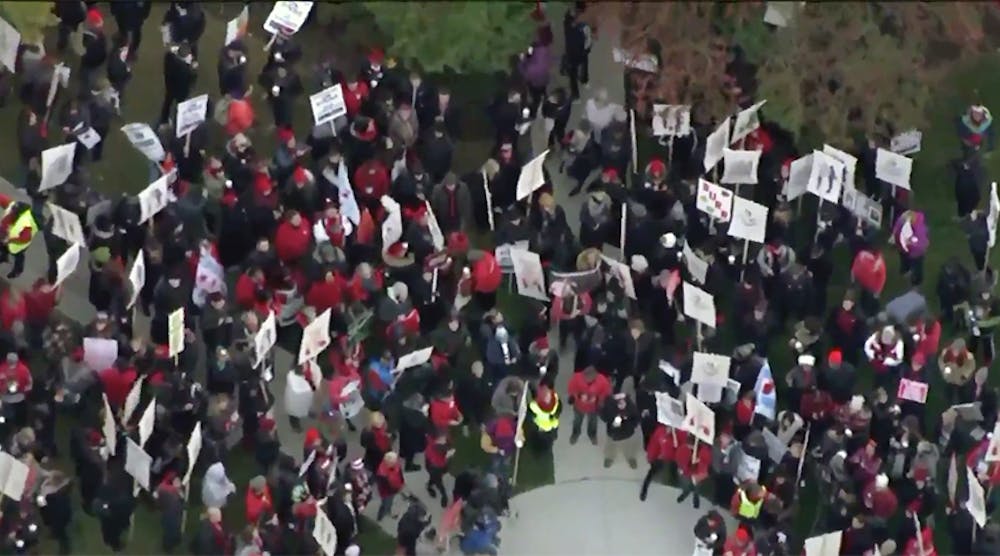 Striking teachers rally in downtown Chicago.