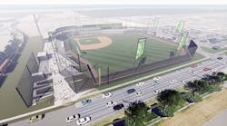 Rendering of Marshall University&apos;s planned baseball stadium