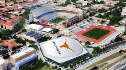 Rendering of plans for a new basketball arena at the University of Texas at Austin.