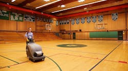 A facility that has a gym with a wood floor will generally require a yearly light grit screening followed by cleaning and application of a solvent-based gym finish to keep it safe and looking its best.