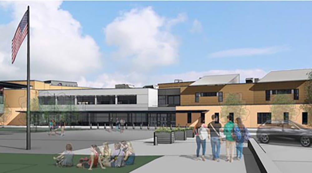 A rendering of South High Community School under construction in Worcester.