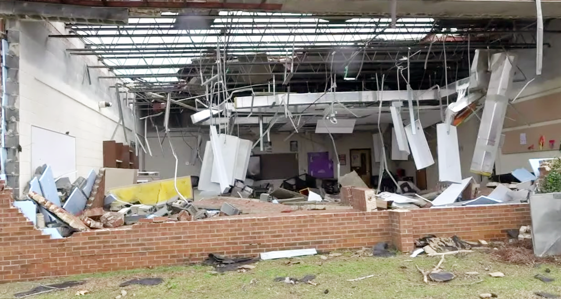 Damage from tornado at North Central High School in Kershaw County, S.C.