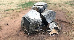 Spoofer's Stone, a landmark on the University of Arkansas campus, has been broken into pieces in a construction accident. Spoofer's Stone, a landmark on the University of Arkansas campus, has been broken into pieces in a construction accident.