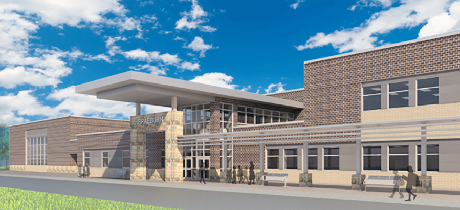 Rendering of Braeburn Elementary School, which the Houston district is rebuilding after the campus was hit by Hurricane Harvey in 2017.