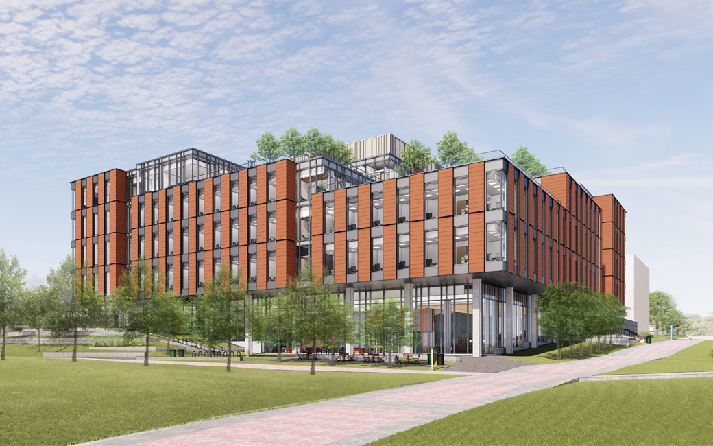 Pictured is a rendering of the new College of Health Professionals at Towson University in Towson MD.