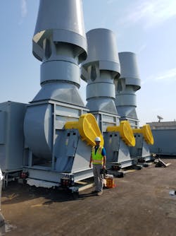 Rooftop laboratory exhaust fans at the University of South Carolina Rooftop laboratory exhaust fans at the University of South Carolina