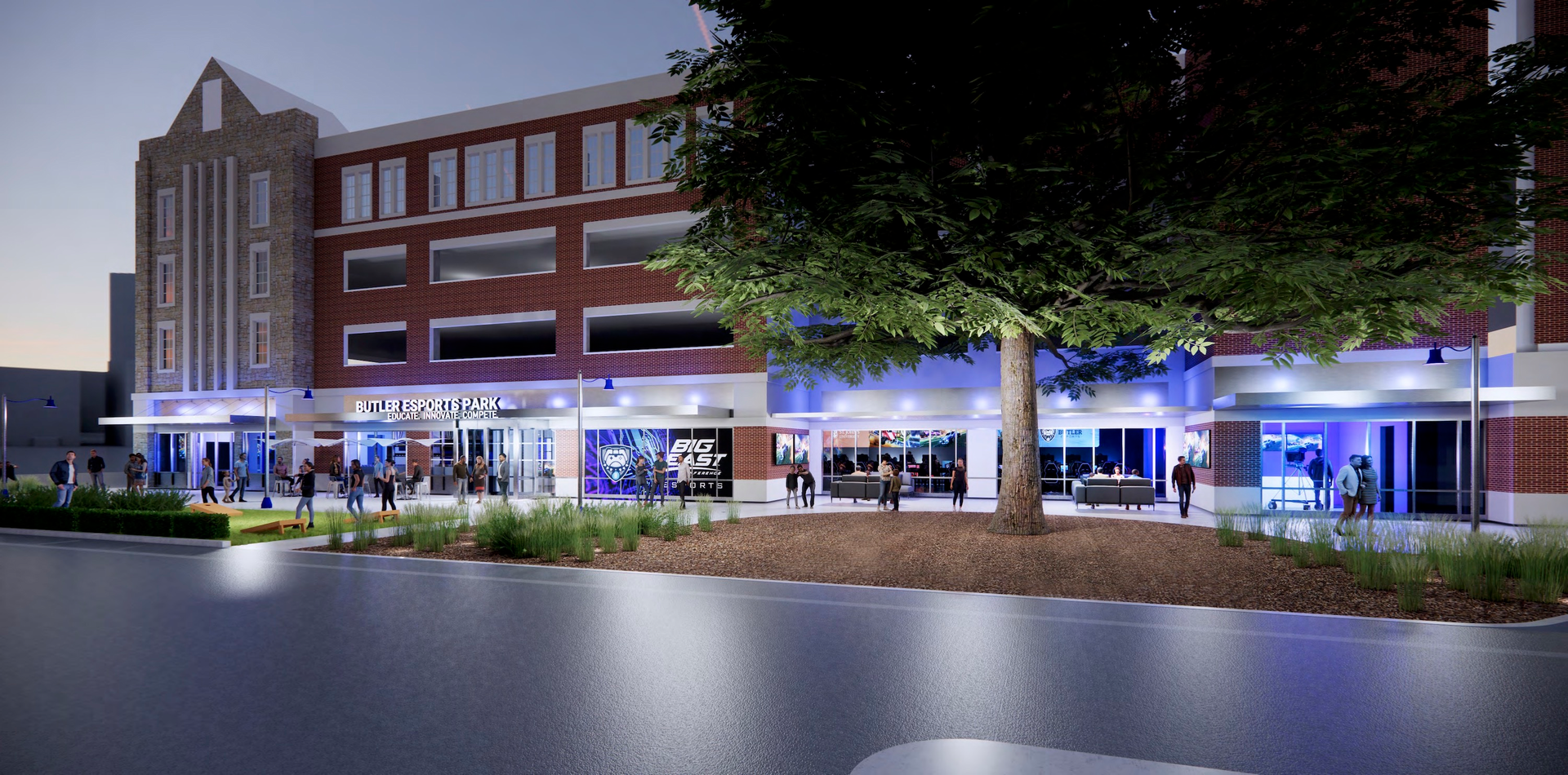 Outdoor rending of Butler University's esports park