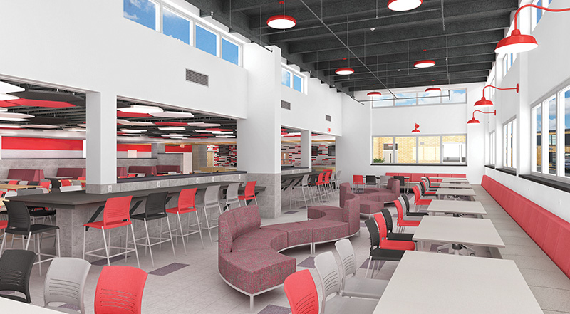 Rendering of Plainedge High School's new cafeteria common space