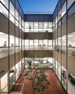 The courtyard of Larchmont Charter High School at Lafayette Park in Los Angeles The courtyard of Larchmont Charter High School at Lafayette Park in Los Angeles