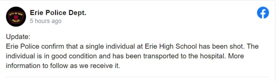 Erie Police Department Facebook Post About Erie High School Shooting