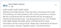 Erie's Public School Facebook post about an active shooter Erie's Public School Facebook post about an active shooter