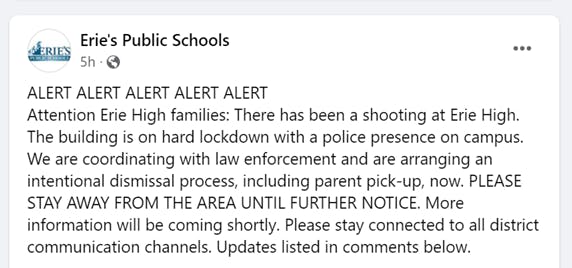 Erie&apos;s Public School Facebook post about an active shooter