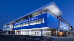 The newly opened $52 million STEM Building at Los Alamitos High School serves as the new campus gateway.