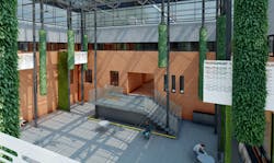 A wide entry platform with stairs leading to the courtyard is a natural space for speaking engagements. It includes a lift for accessibility. Balconies further tie the building’s interior to the courtyard below. A wide entry platform with stairs leading to the courtyard is a natural space for speaking engagements. It includes a lift for accessibility. Balconies further tie the building’s interior to the courtyard below.