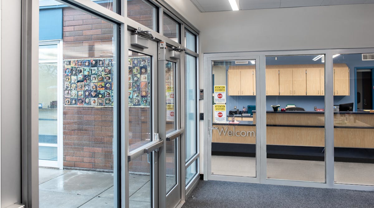 Multifunctional, fire-rated glass provides code-compliant defense against fire while helping schools design secure entry vestibules.