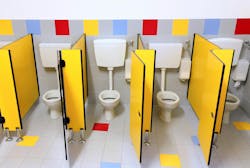 Disinfectant bowl cleaners and air purifiers can help mitigate potential exposure of students and staff to the pathogens aerosolized and spread throughout a restroom.