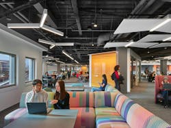 Students have settled in as a phased renovation of this LEED Gold library on a Boston campus moves to the lower floors. Students have settled in as a phased renovation of this LEED Gold library on a Boston campus moves to the lower floors.