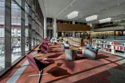 At Arizona State University's Beus Center for Law and Society, library collections are interwoven with quiet study space, collaboration space and public gathering space. At Arizona State University's Beus Center for Law and Society, library collections are interwoven with quiet study space, collaboration space and public gathering space.
