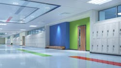 Resilient flooring is often chosen for school corridors. Resilient flooring is often chosen for school corridors.