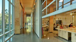 Adohi Hall at the University of Arkansas was built with mass timber construction.