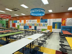 Elementary school eating spaces often have a more whimsical layout. Elementary school eating spaces often have a more whimsical layout.