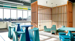 A variety of seating options at Peck K-8 Expeditionary Learning School creates a 'Panera-like' feel for students eating lunch, studying or socializing.