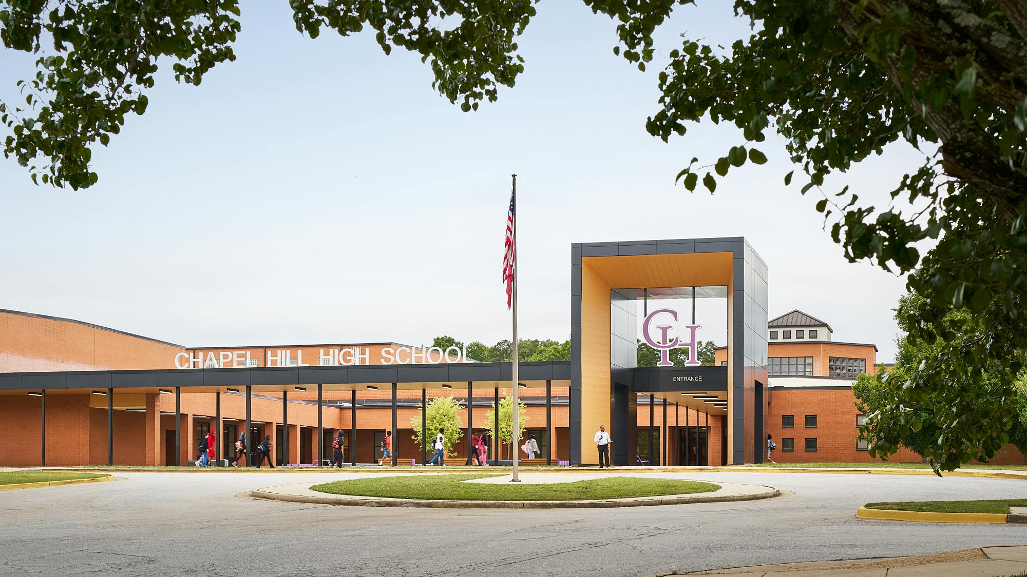 Entrance to newly renovated Chapel Hill High School in Georgia