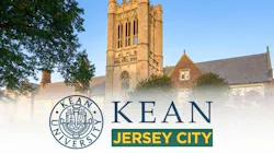 Kean University logo overlaid atop background image of historic campus building.