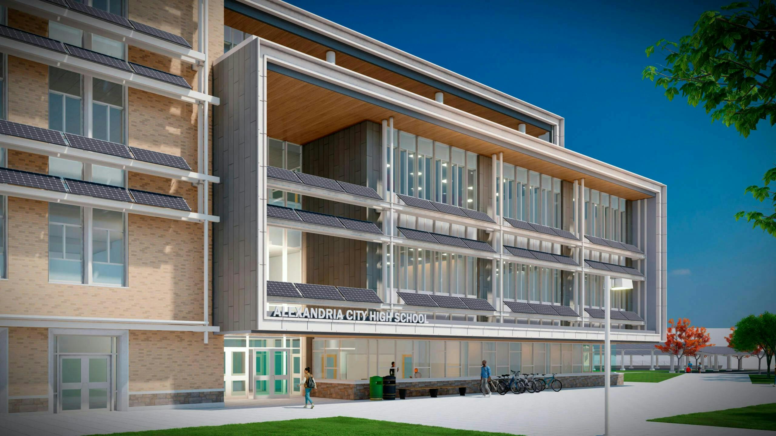 Rendering of main entrance to Alexandria City High School main campus