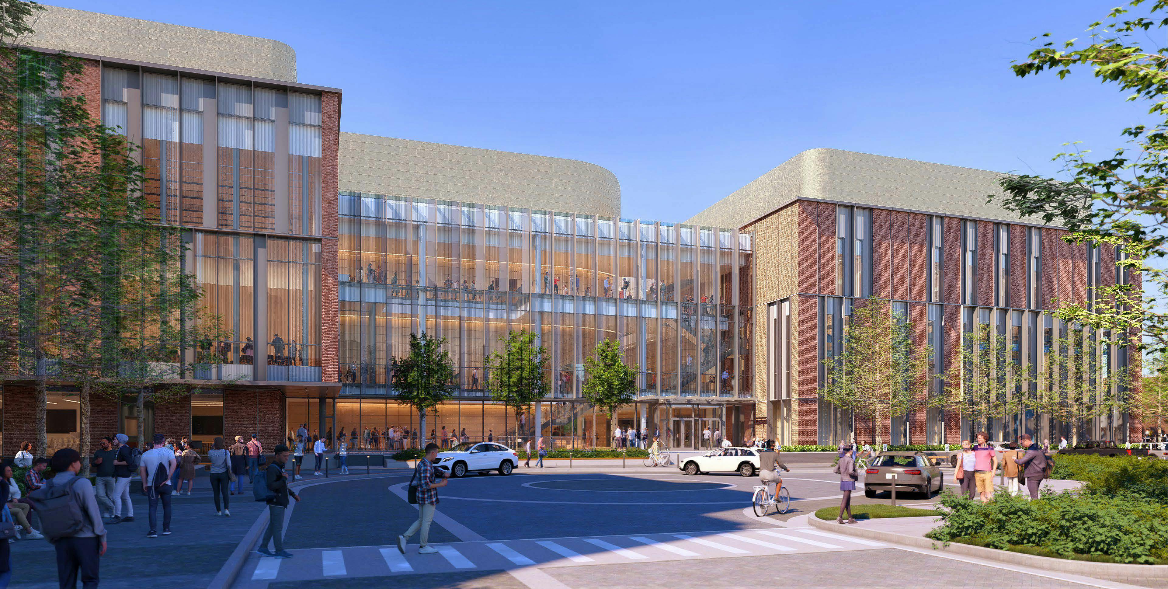 Rendering of the exterior of new engineering and arts building (view from East at 45th Street) at Old Dominion University.