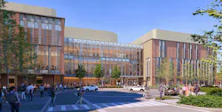 Rendering of the exterior of new engineering and arts building (view from East at 45th Street) at Old Dominion University.