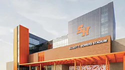 Rendering of exterior of newly renovated Sam Houston State University Elliott T. Bowers Stadium.
