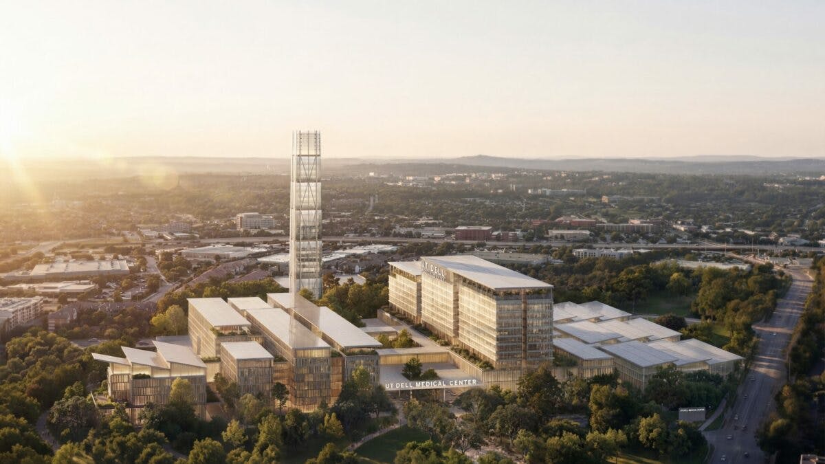 Computer rendering of new medical center complex at UT Austin.