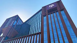 Facade of new brick and glass law and education building at Texas A&M-Ft. Worth.