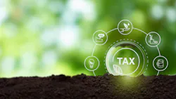 Environmental tax breaks concept. Glass ball with green taxes icons. Using environmental taxes, carbon tax, environmentally beneficial tax incentives in order to achieve environmental targets.