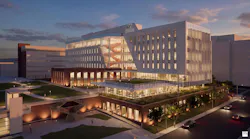 Rendering of new medical building at University of Tennessee at dusk.